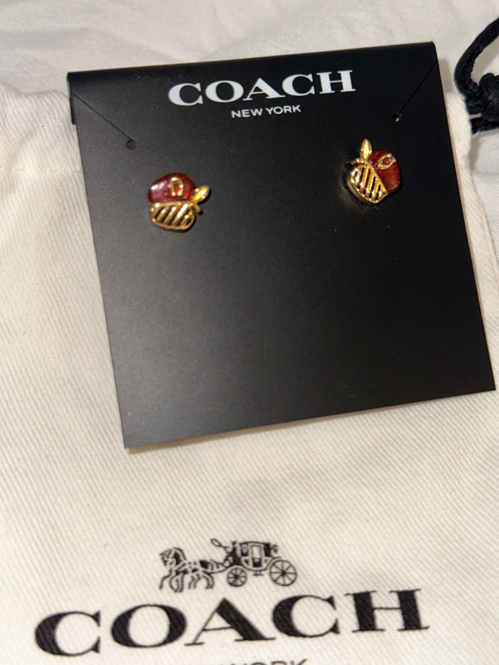 Coach Red & Gold Apple Stud Earrings - Picture 4 of 6